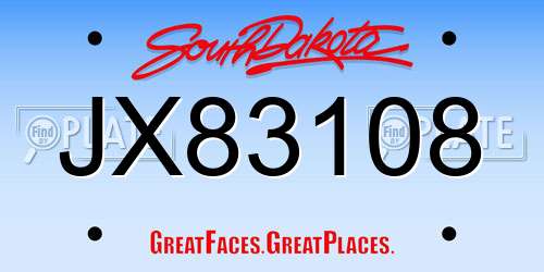 JX83108 South Dakota License Plate