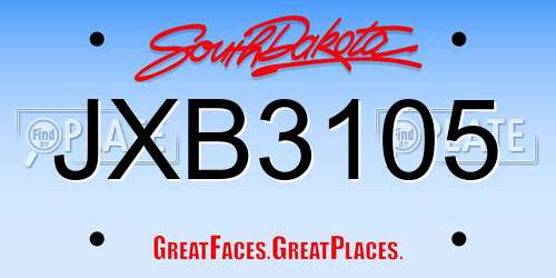 JXB3105 South Dakota License Plate