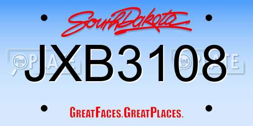 JXB3108 South Dakota License Plate