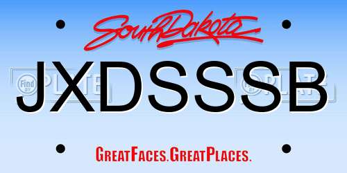 JXDSSSB South Dakota License Plate