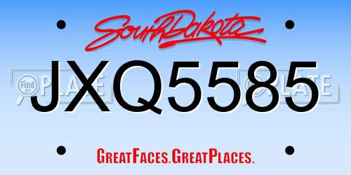 JXQ5585 South Dakota License Plate
