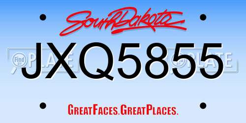 JXQ5855 South Dakota License Plate