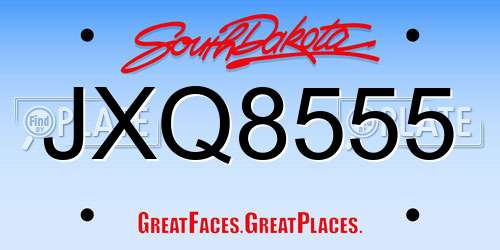 JXQ8555 South Dakota License Plate
