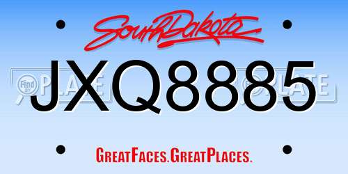 JXQ8885 South Dakota License Plate