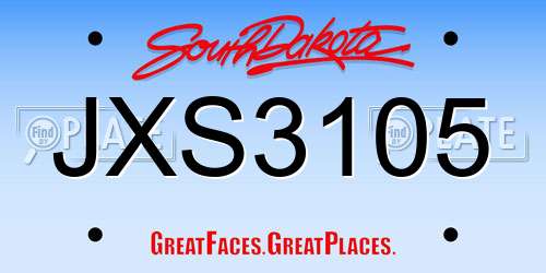 JXS3105 South Dakota License Plate