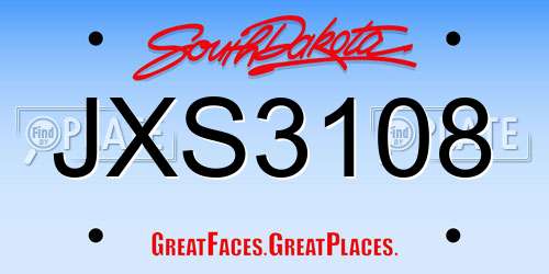 JXS3108 South Dakota License Plate