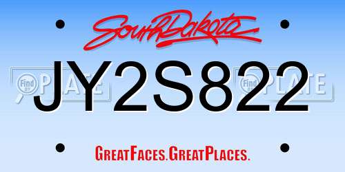JY2S822 South Dakota License Plate