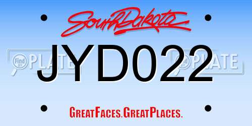 JYD022 South Dakota License Plate