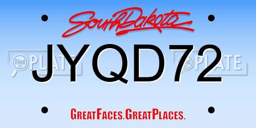 JYQD72 South Dakota License Plate