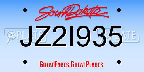 JZ2I935 South Dakota License Plate