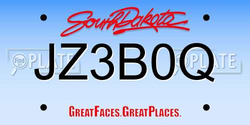 JZ3B0Q South Dakota License Plate
