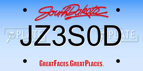 JZ3S0D South Dakota License Plate