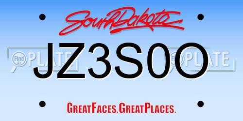 JZ3S0O South Dakota License Plate