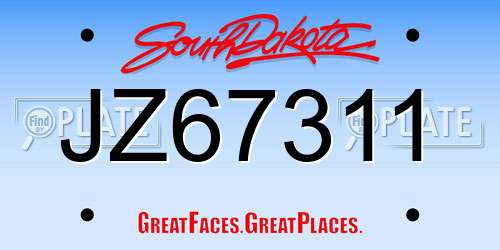 JZ67311 South Dakota License Plate
