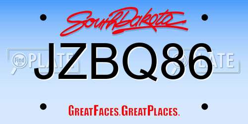 JZBQ86 South Dakota License Plate