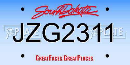 JZG2311 South Dakota License Plate