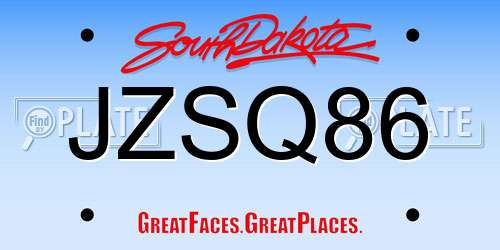 JZSQ86 South Dakota License Plate