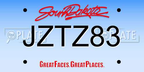 JZTZ83 South Dakota License Plate