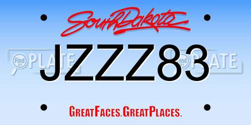 JZZZ83 South Dakota License Plate