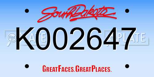 K002647 South Dakota License Plate