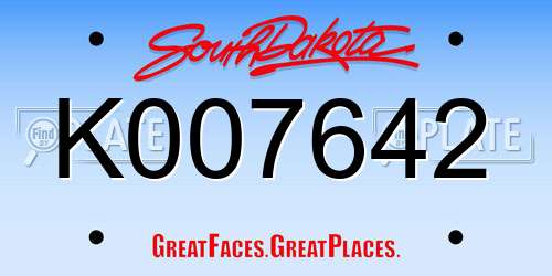K007642 South Dakota License Plate