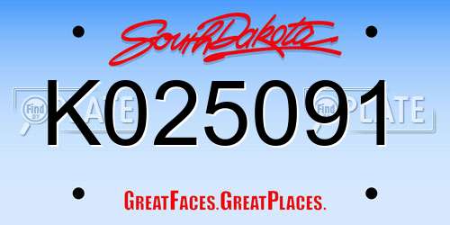 K025091 South Dakota License Plate