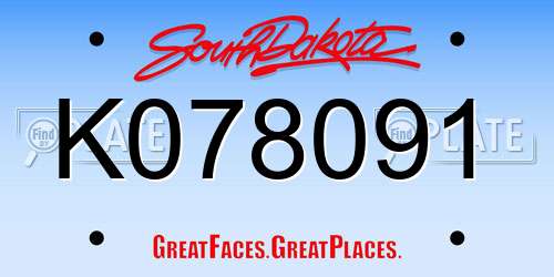 K078091 South Dakota License Plate
