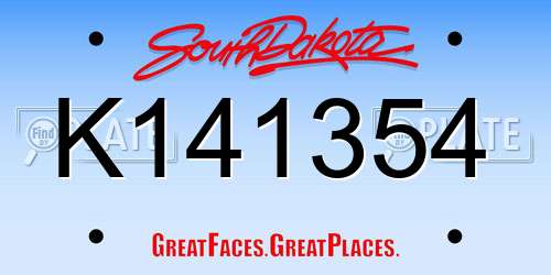 K141354 South Dakota License Plate