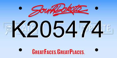 K205474 South Dakota License Plate