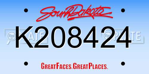 K208424 South Dakota License Plate
