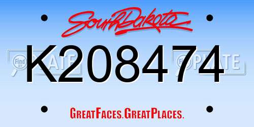 K208474 South Dakota License Plate