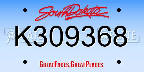 K309368 South Dakota License Plate