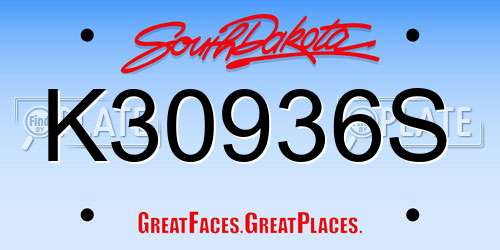 K30936S South Dakota License Plate