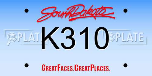 K310 South Dakota License Plate