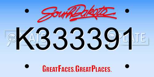 K333391 South Dakota License Plate