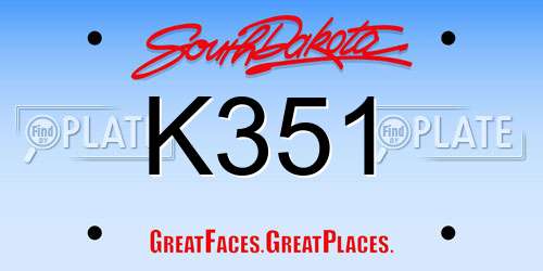 K351 South Dakota License Plate