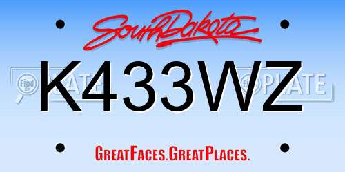 K433WZ South Dakota License Plate