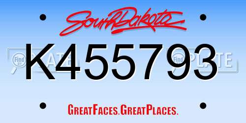 K455793 South Dakota License Plate