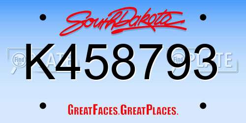 K458793 South Dakota License Plate