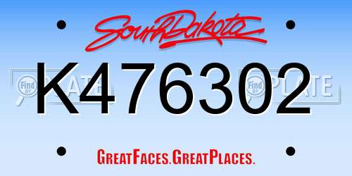K476302 South Dakota License Plate