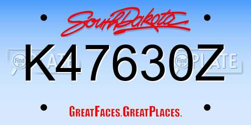 K47630Z South Dakota License Plate