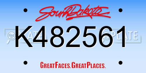 K482561 South Dakota License Plate