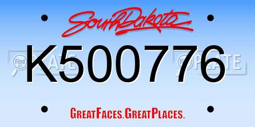 K500776 South Dakota License Plate