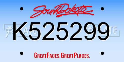 K525299 South Dakota License Plate