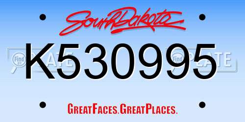 K530995 South Dakota License Plate