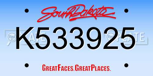 K533925 South Dakota License Plate