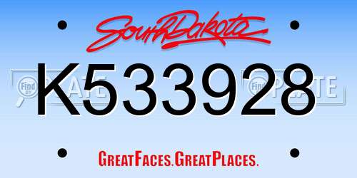 K533928 South Dakota License Plate