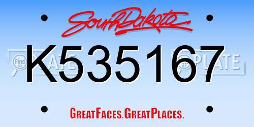 K535167 South Dakota License Plate