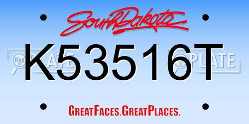 K53516T South Dakota License Plate