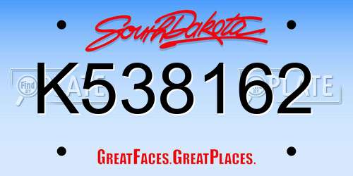 K538162 South Dakota License Plate